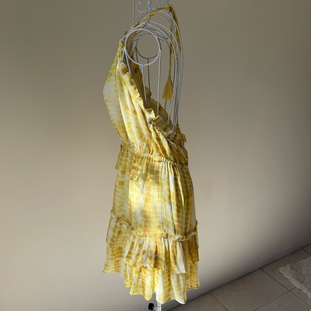 Majorelle baker Yellow Tie-Dye Ruffle Mini Dress Size S backless elastic waist - Picture 5 of 10